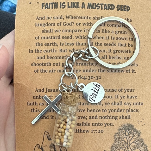 Faith Mustard Seed Keychain with Mini Vial and Cross - Picture 2 of 9